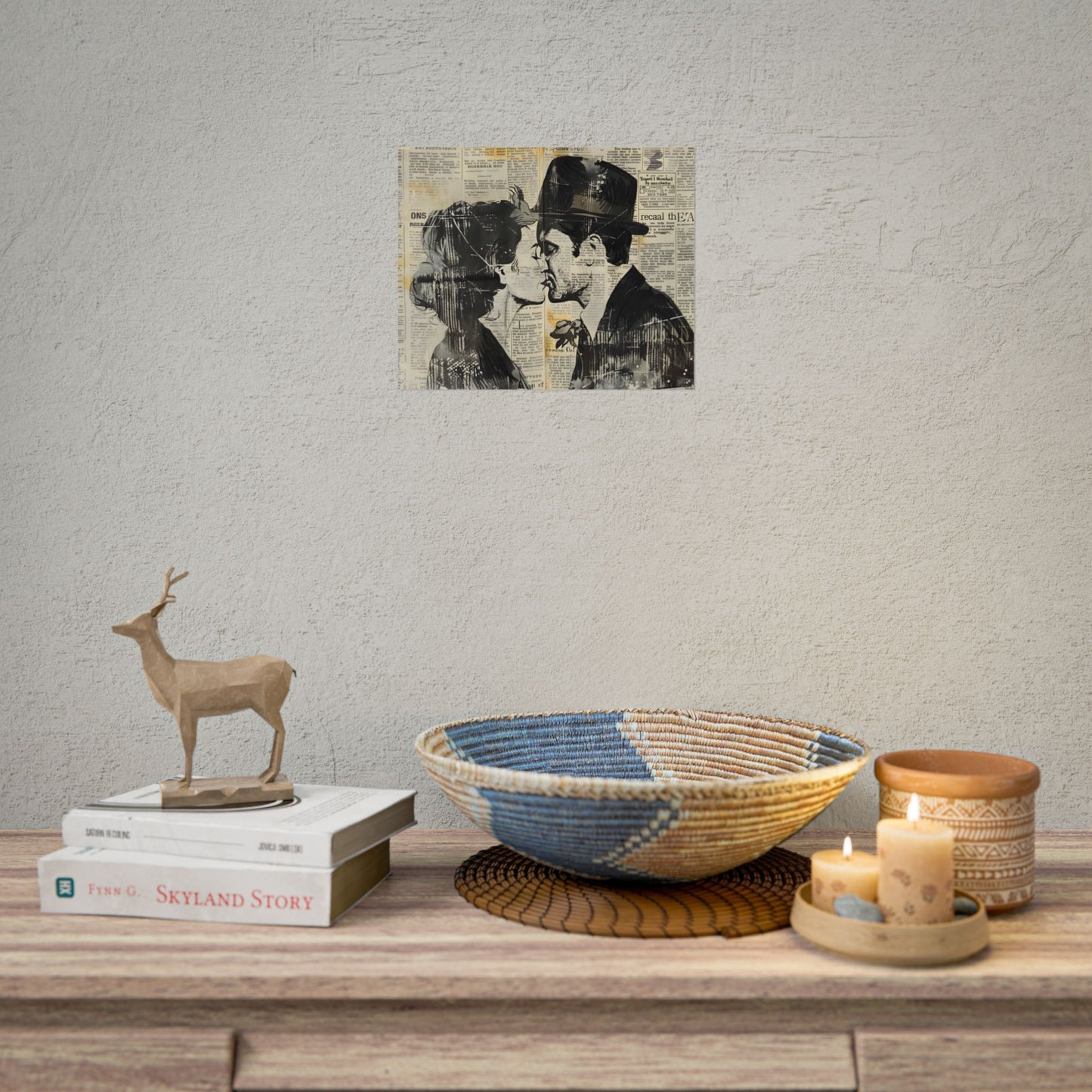 Vintage Romance Couples: Newsprint Artwork - Intimate Moments - Poster