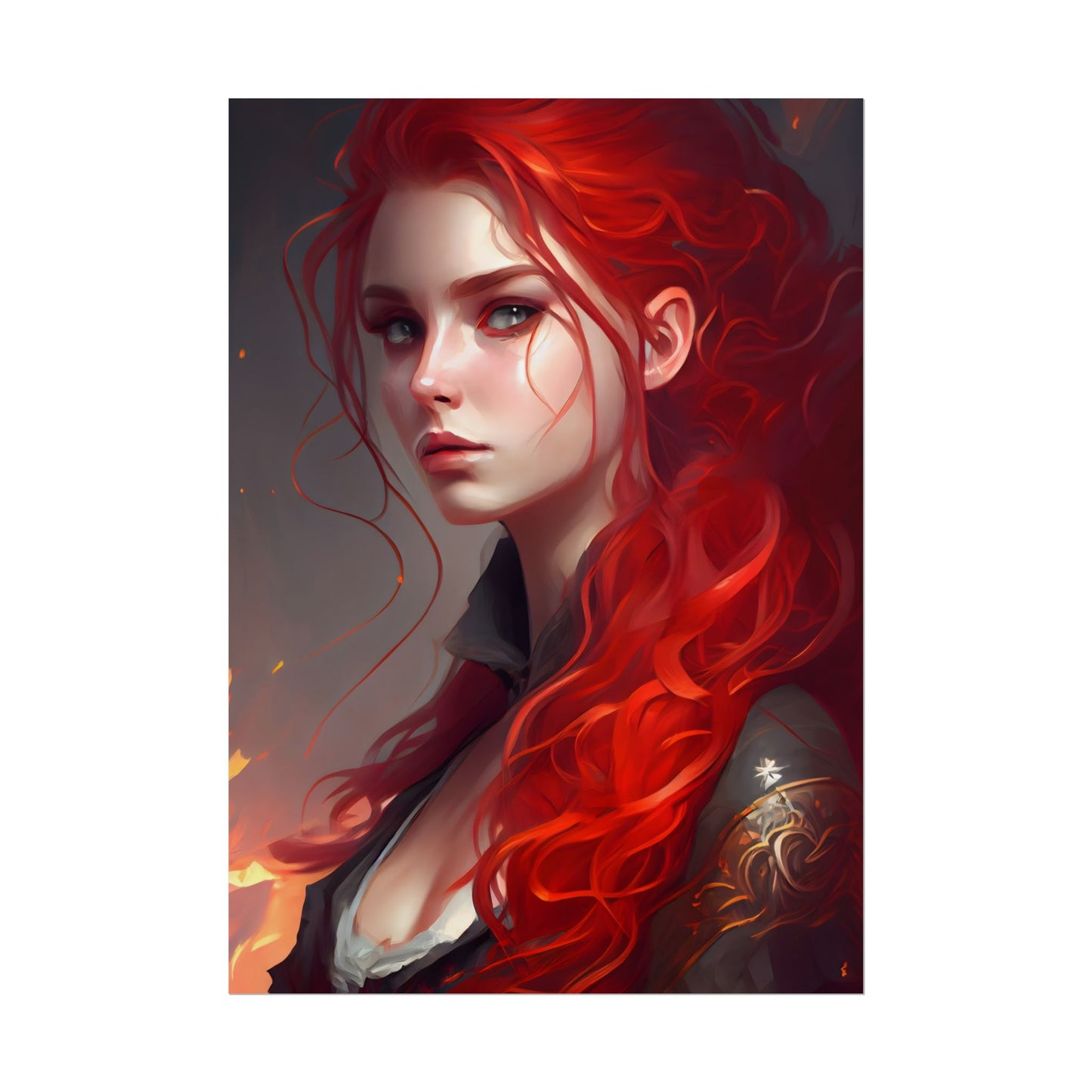 Composed Redhead: Elegant Portrait in Vibrant Red - Poster