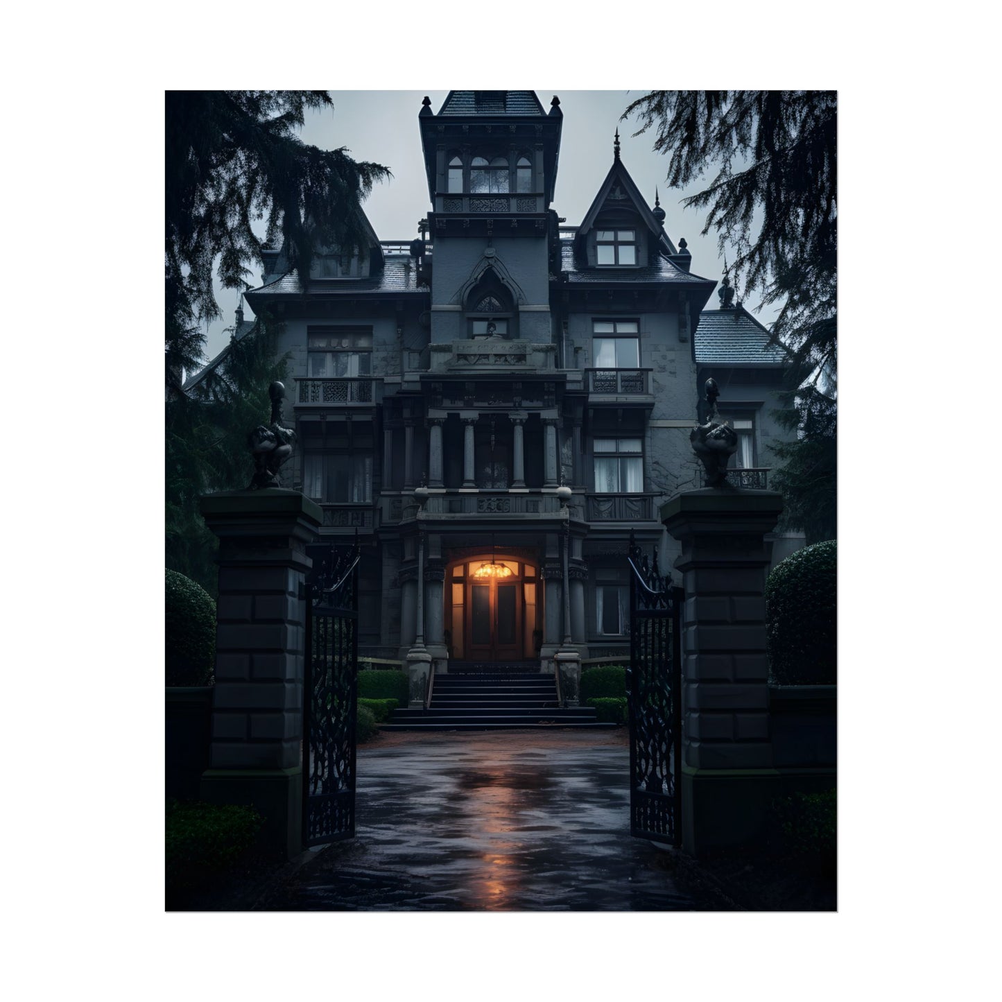 Haunted Victorian Mansion: Spooky Atmosphere Artwork - Poster