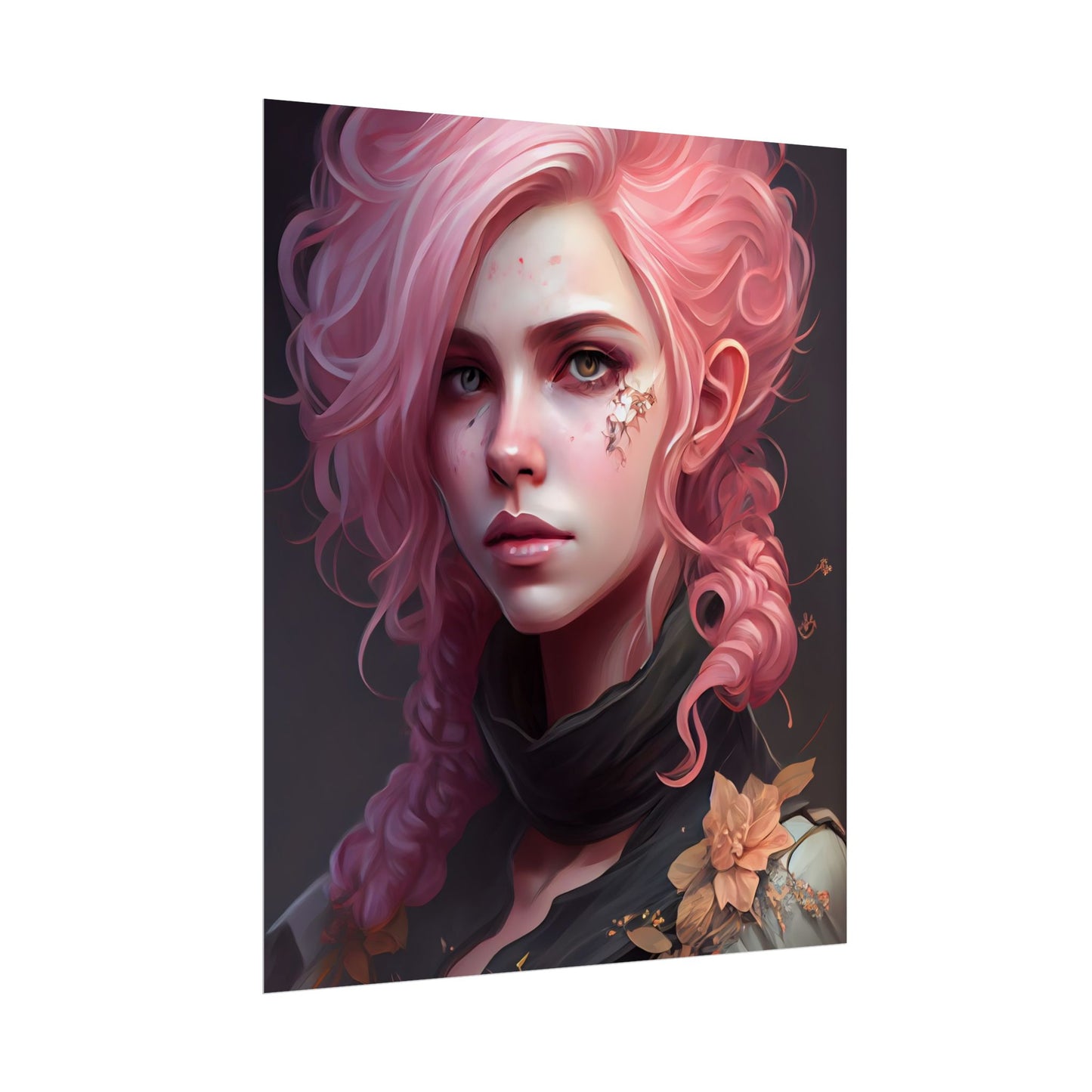 Astonishing Female Portrait: Vibrant Pink Hair in Dark Elegance - Poster
