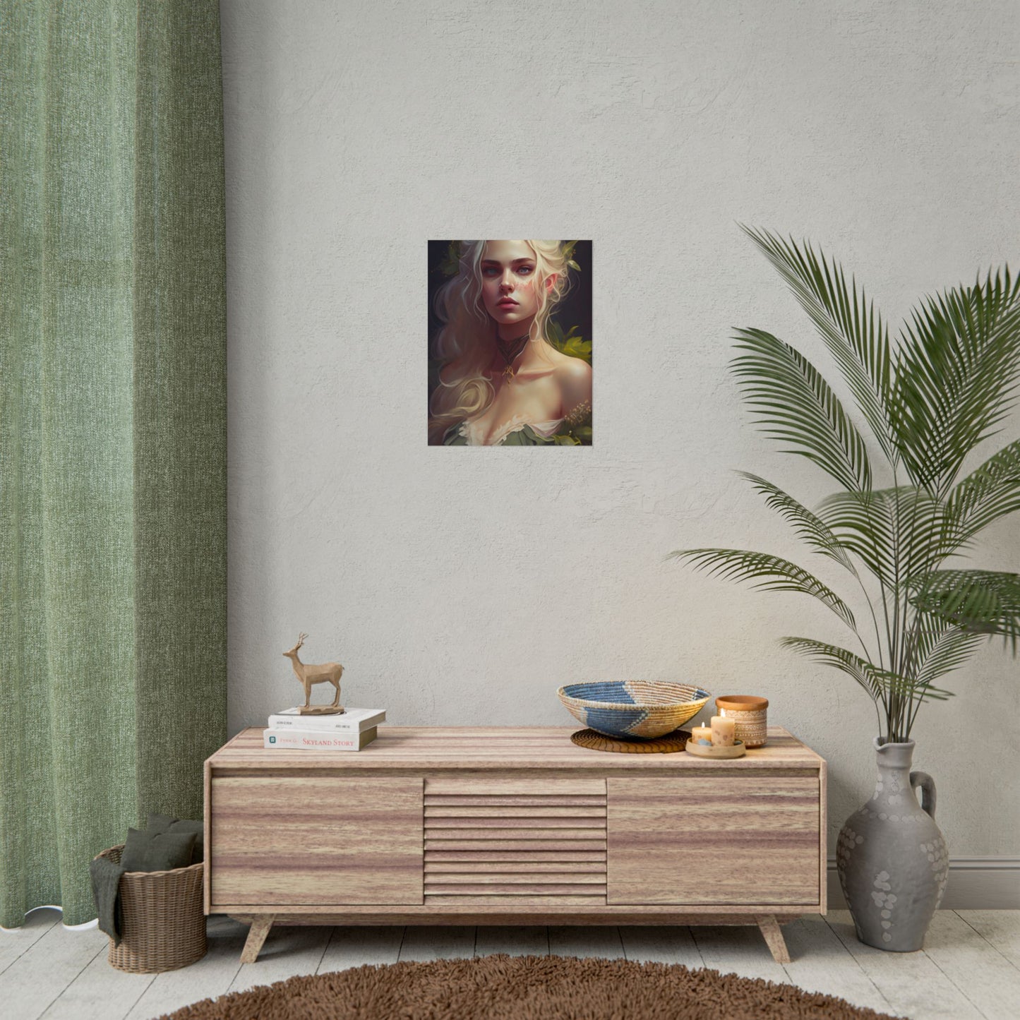 Detailed Blonde Female Portrait: Red Top Artwork - Poster