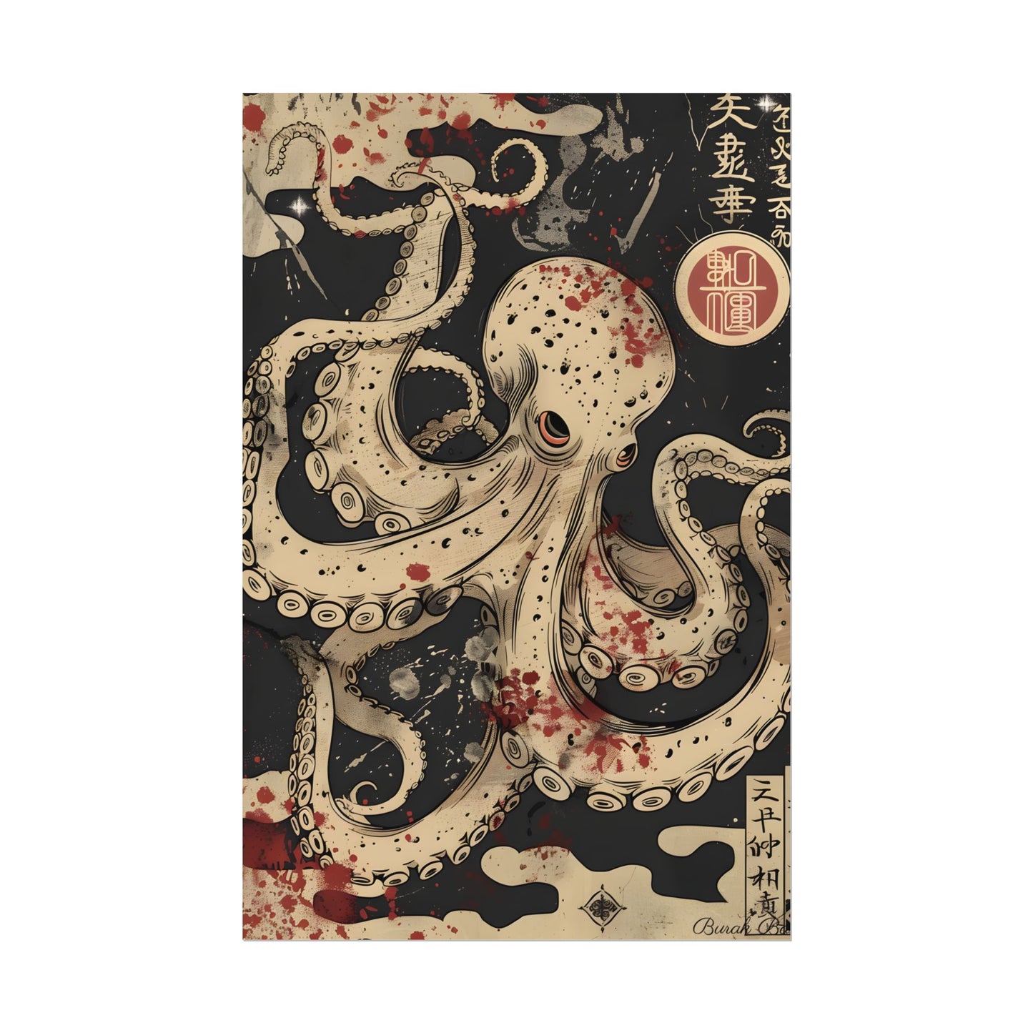 Stylized Japanese Octopus: Minimal Artwork - Poster