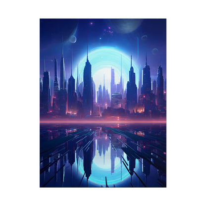 Melancholic Cyberpunk Night: Dark Cityscape Digital Art - Poster