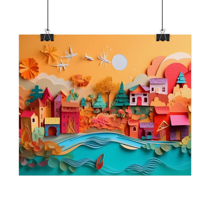 Epic Sunset Beach: Magical Paper Quilling Artwork - Poster