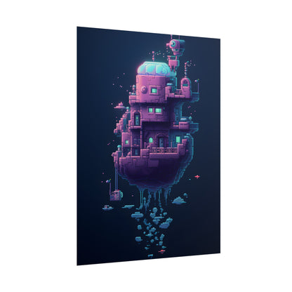 Cyberpunk Pixel Art: Futuristic Cityscape Digital Artwork - Poster