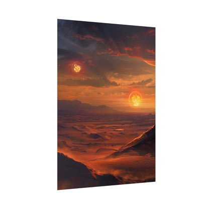 Peaceful Tatooine Sunset: Barren Desert Landscape - Poster