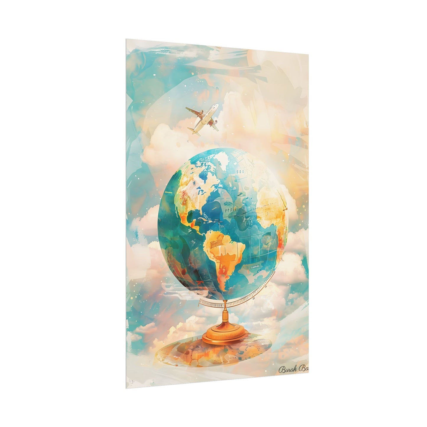Vintage Globe with 80 Iconic Landmarks: Educational Artwork - Poster