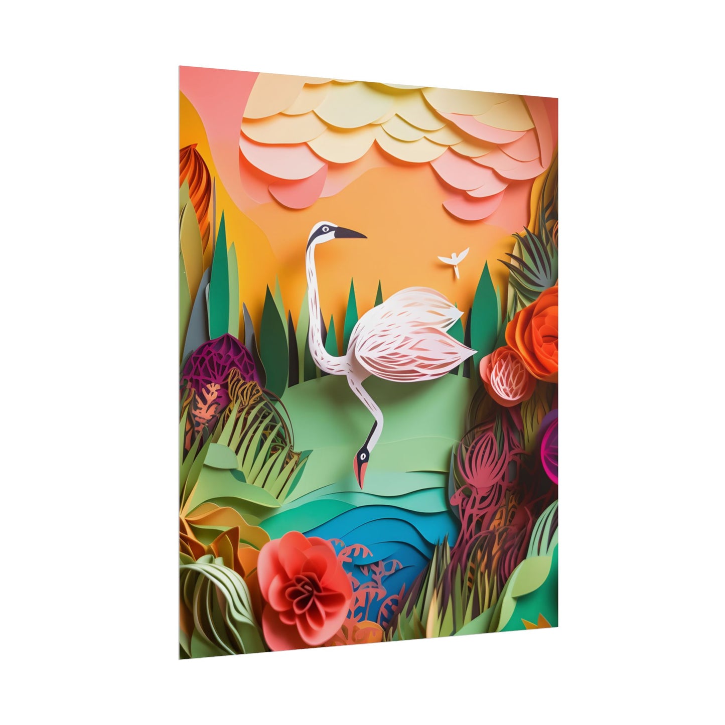 Peaceful Island Landscape: Paper Quilling Water Scene Art - Poster