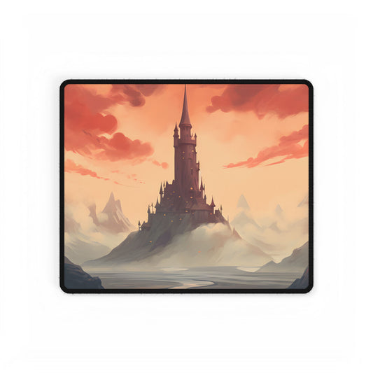Winter Wonderland: Vibrant Snow-covered Scene with Cozy Red House - Desk Mat