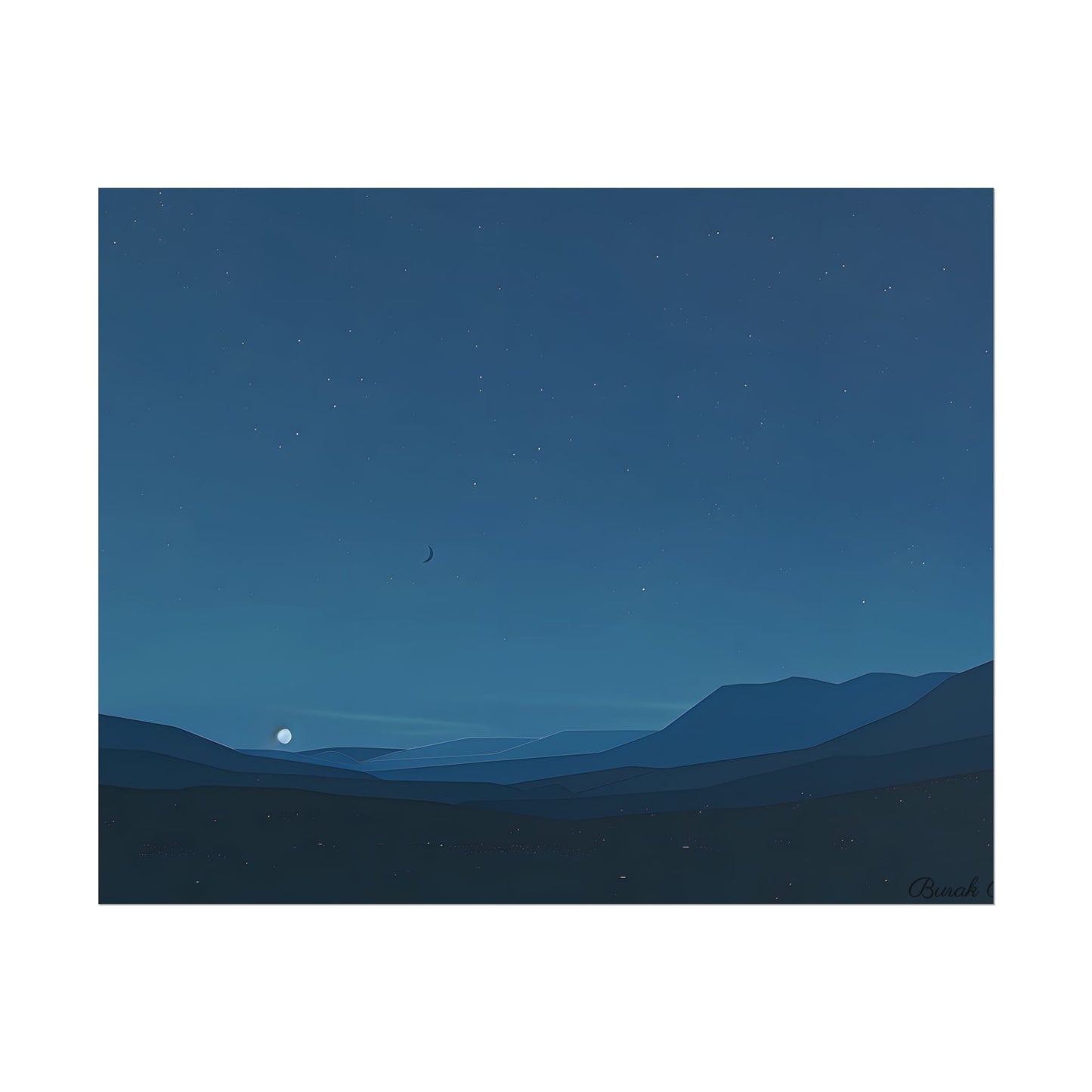 Minimalist Night Sky: Stars and Crescent Moon Art - Poster