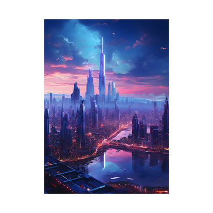 Cyberpunk Dystopia: Futuristic Cityscape Digital Art - Poster
