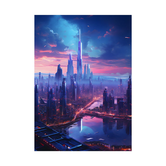 Cyberpunk Dystopia: Futuristic Cityscape Digital Art - Poster