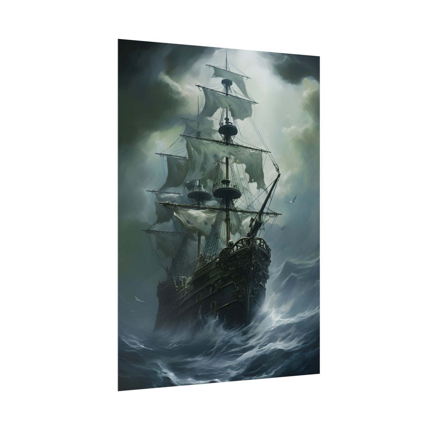 Surreal Pirate Ghost Ship Sailing Ocean - Poster