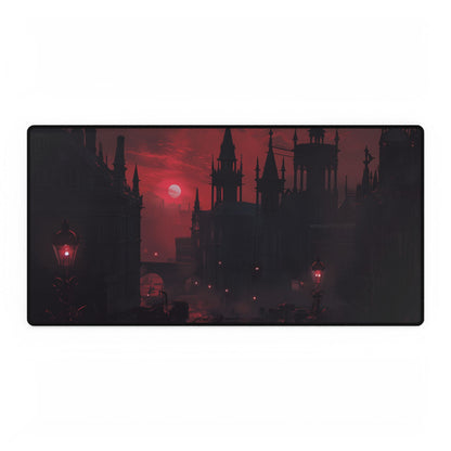 Gothic Cityscape at Dusk: Ethereal Misty Architecture Art - Desk Mat