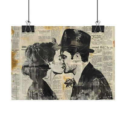 Vintage Romance Couples: Newsprint Artwork - Intimate Moments - Poster