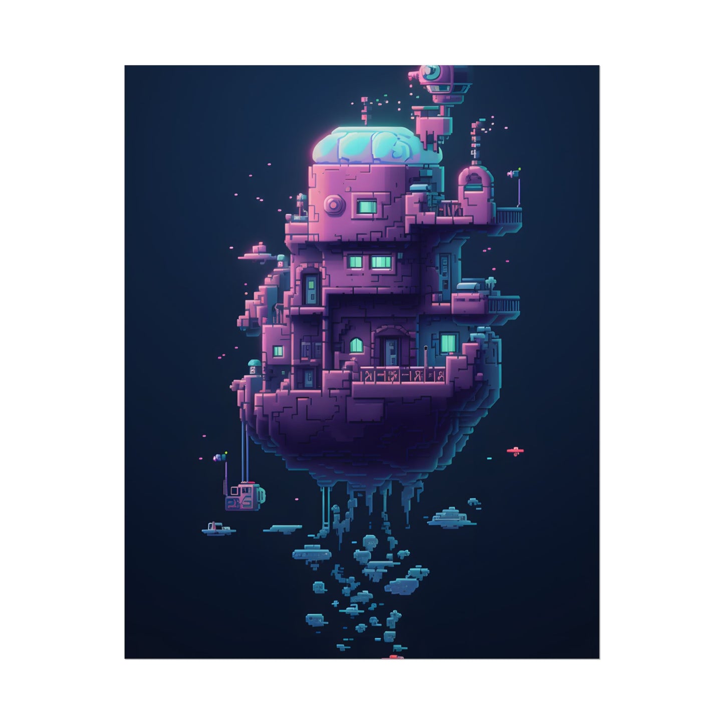 Cyberpunk Pixel Art: Futuristic Cityscape Digital Artwork - Poster