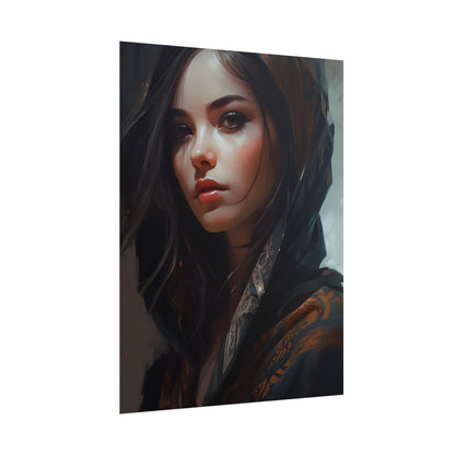 Dark Hair Woman: Colorful Portrait Digital Artwork - Poster
