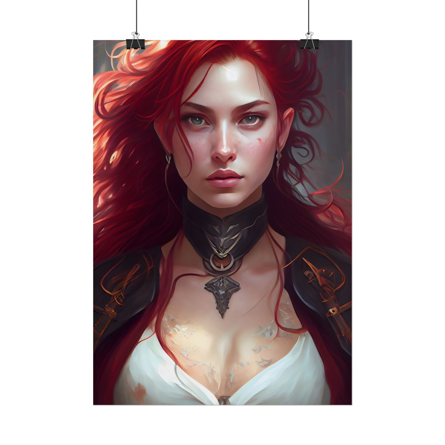 Red Hair Beauty: Elegant Woman in Black - Poster