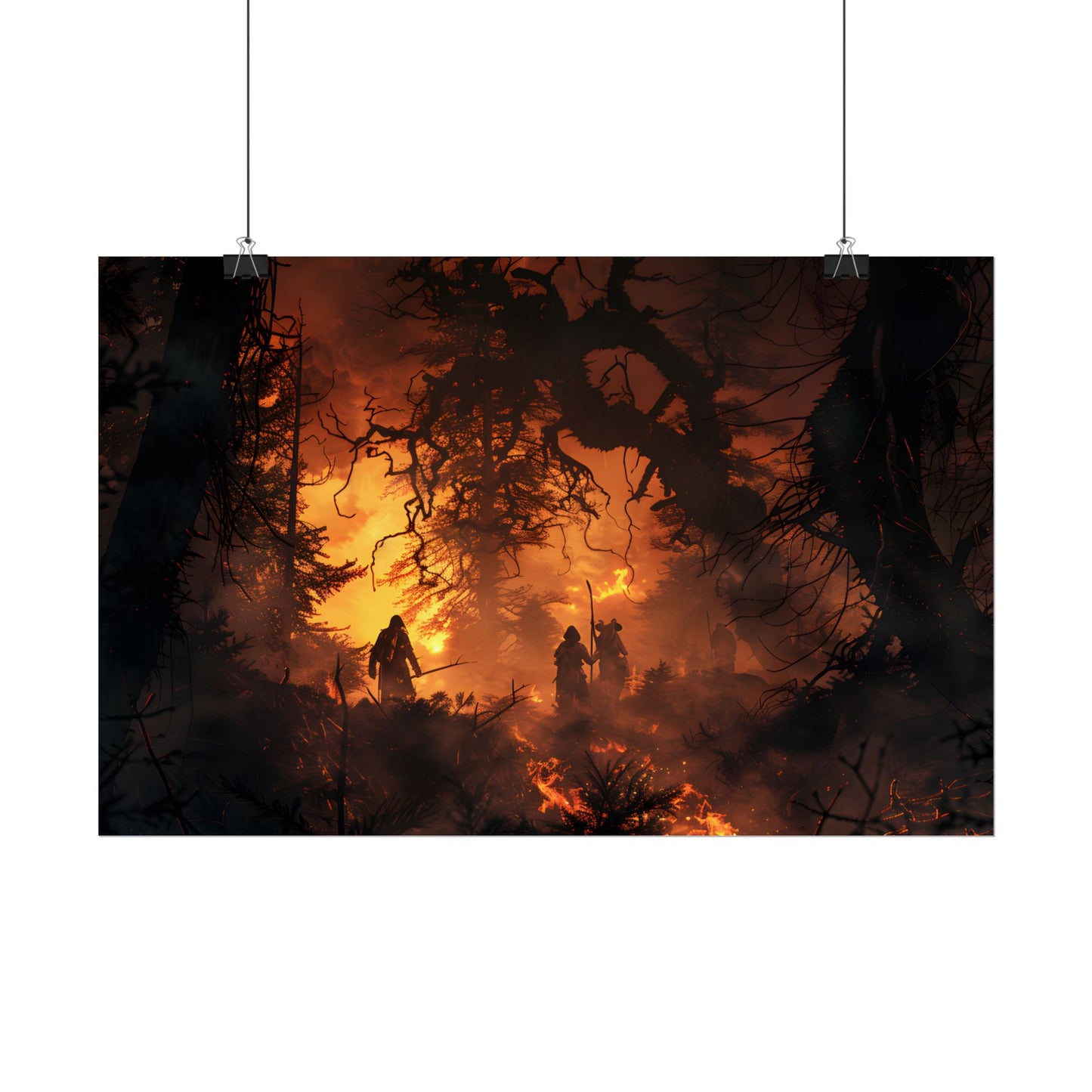 Misty Sunset Forest: Group Gathering - Poster