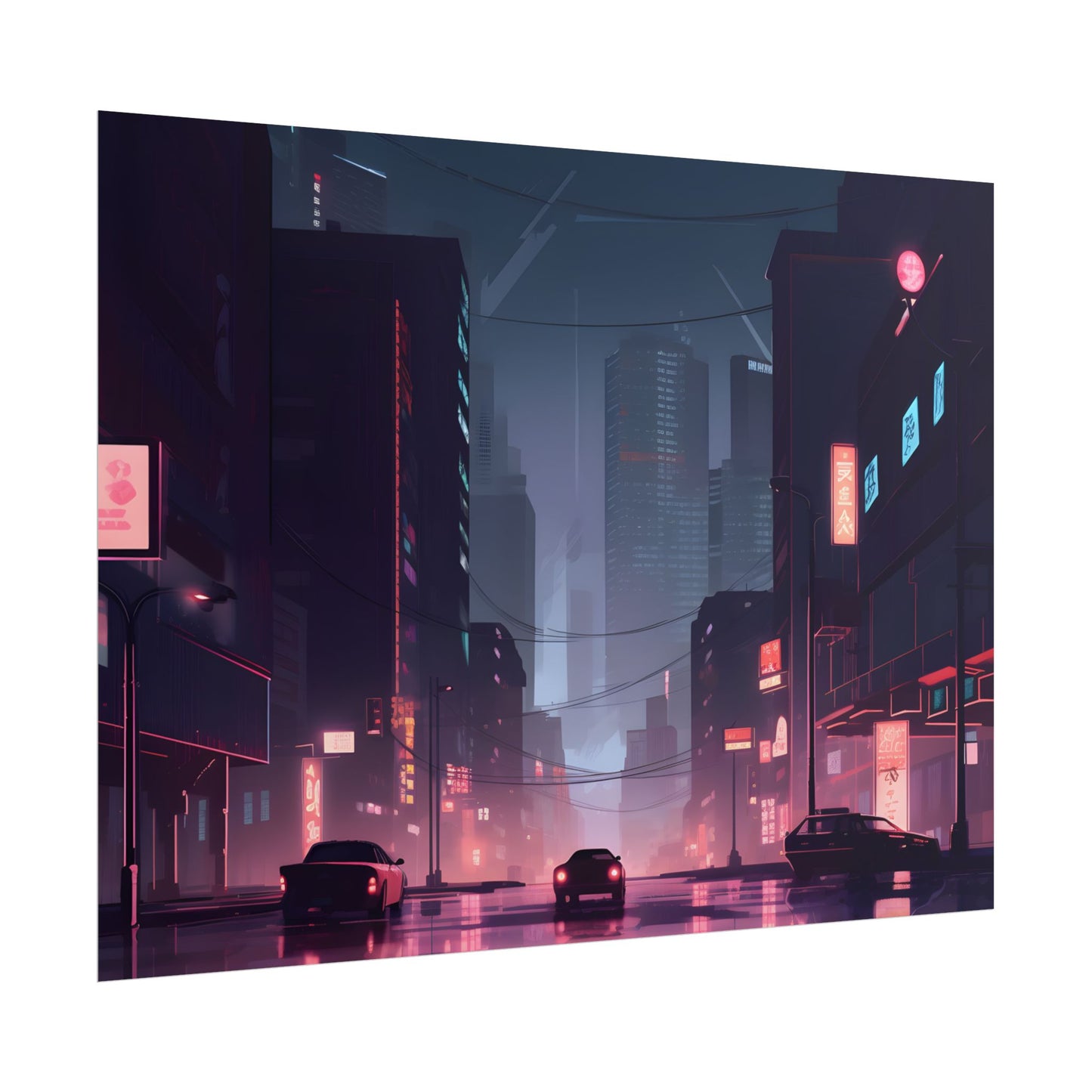 Cyberpunk Night: Melancholic Cityscape - Poster