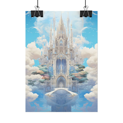 Floating City in Celestial Clouds: Fantasy Artwork - Poster