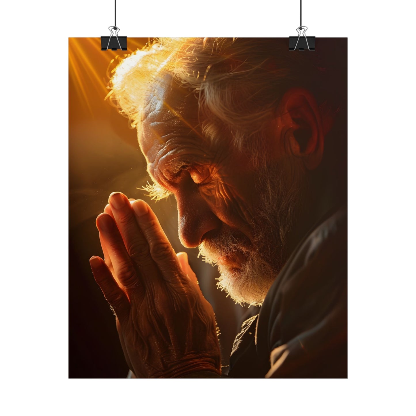 Serenity in Prayer: Elderly Man's Quiet Moment - Poster