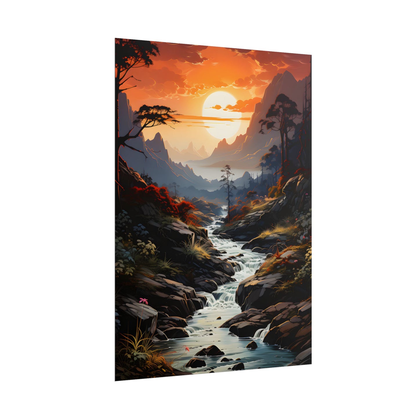 Breathtaking Waterfall: Vibrant Oil Painting Art - Poster