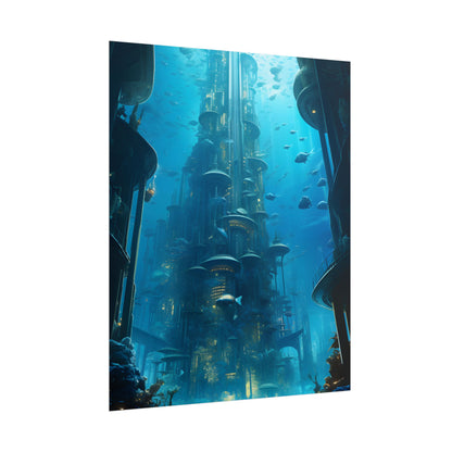 Future Metropolis: Underwater Cityscape Digital Art - Poster