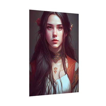 Sophisticated Female Portrait: Brown Hair Artwork in Focus - Poster