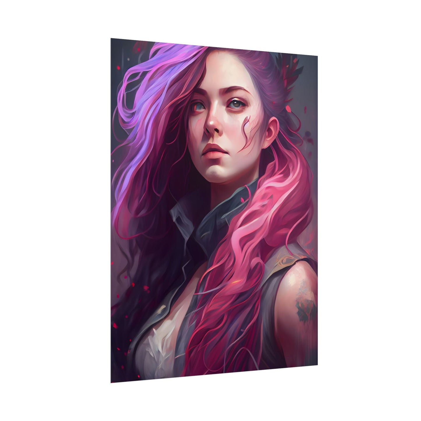Astonishing Female Portrait: Stylized Pink Hair Artwork in Dre - Poster