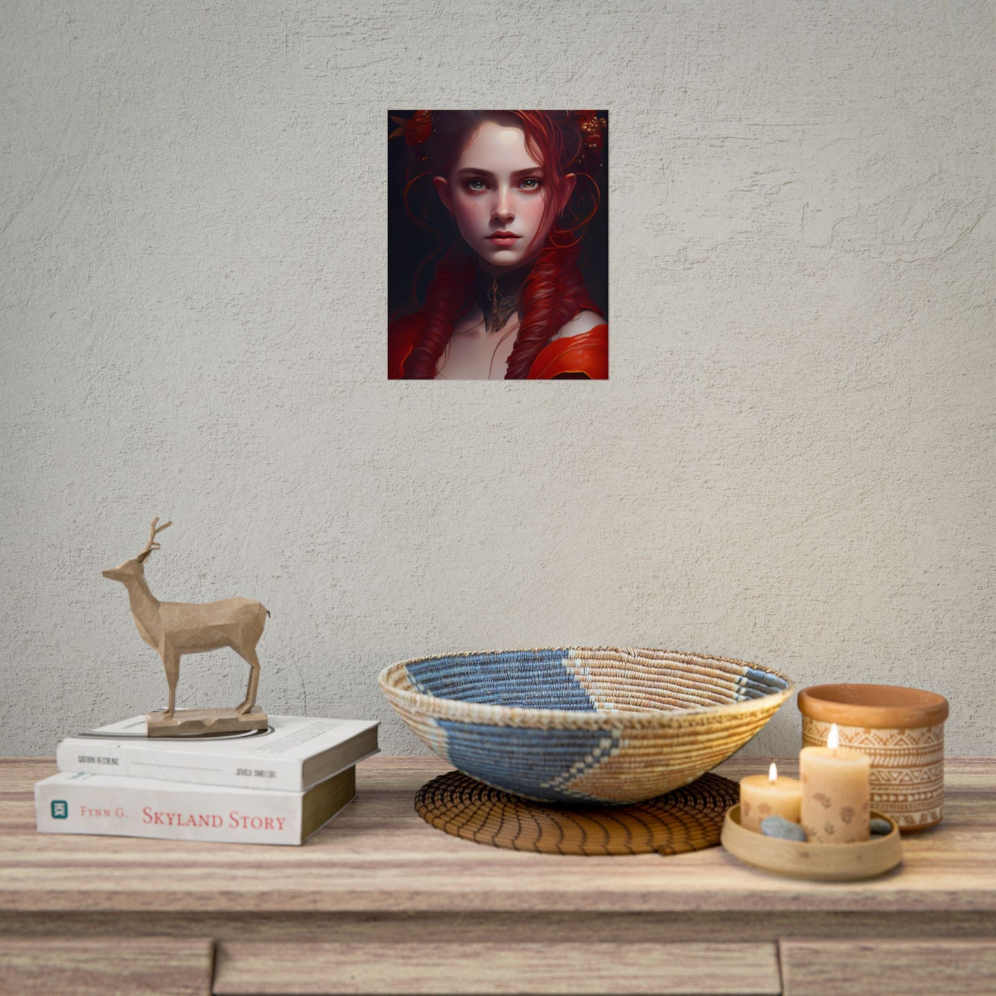 Redhead Portrait: Vibrant Dress Artwork - Poster