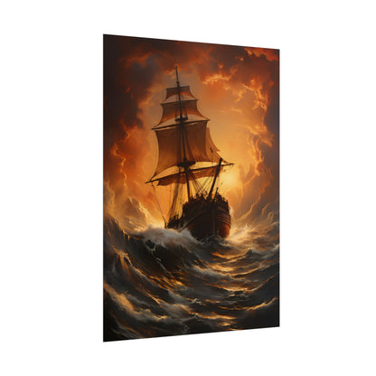 Majestic Storm Ship: Oil Painting Masterpiece - Poster