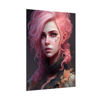 Astonishing Female Portrait: Vibrant Pink Hair in Dark Elegance - Poster