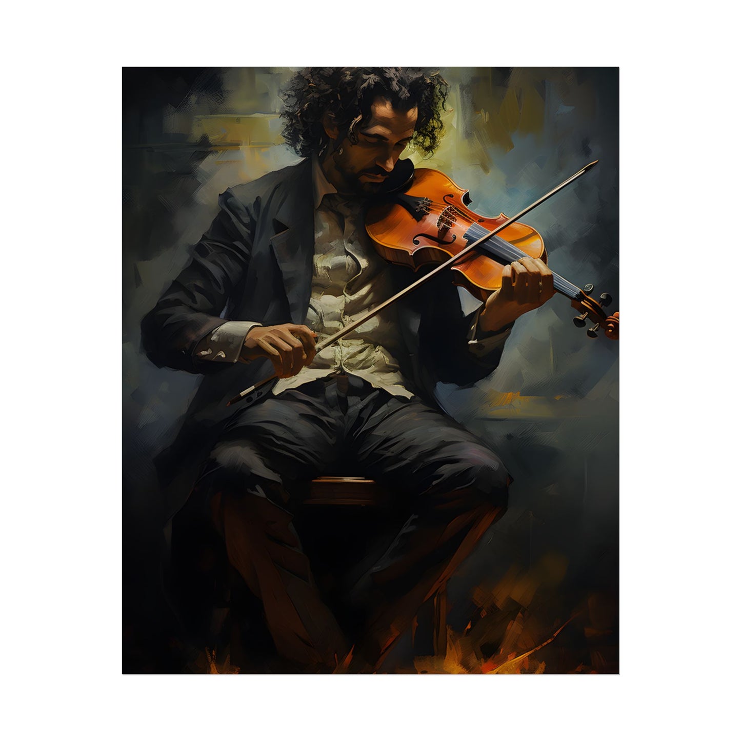 Mysterious Musician Portrait: Digital Artwork - Poster