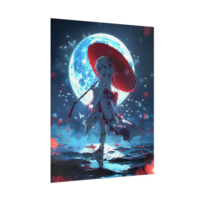 Cute Anime Girl with Umbrella: Rainy Day Art - Poster