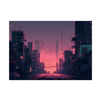 Cyberpunk Nighttime Cityscape: Melancholic Mood - Poster