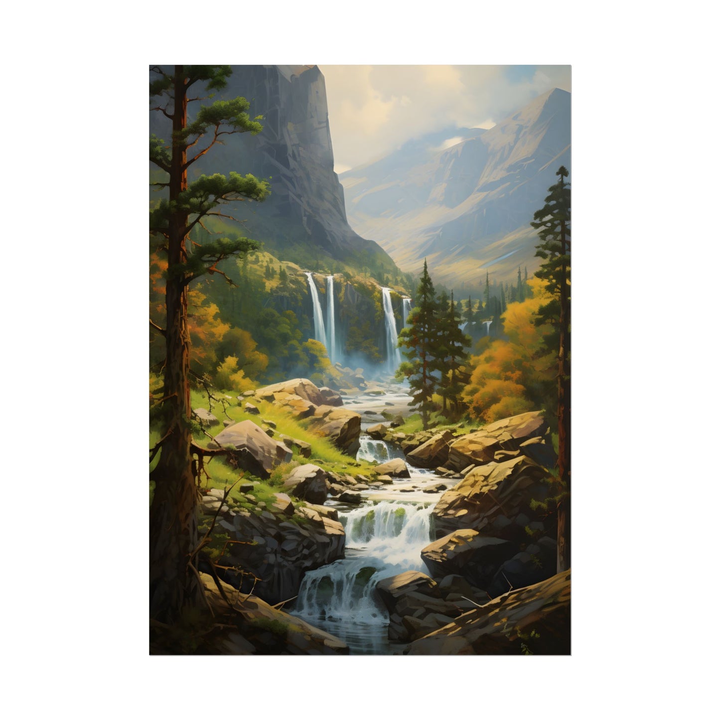Breathtaking Waterfall: Impressionist Oil Painting - Poster