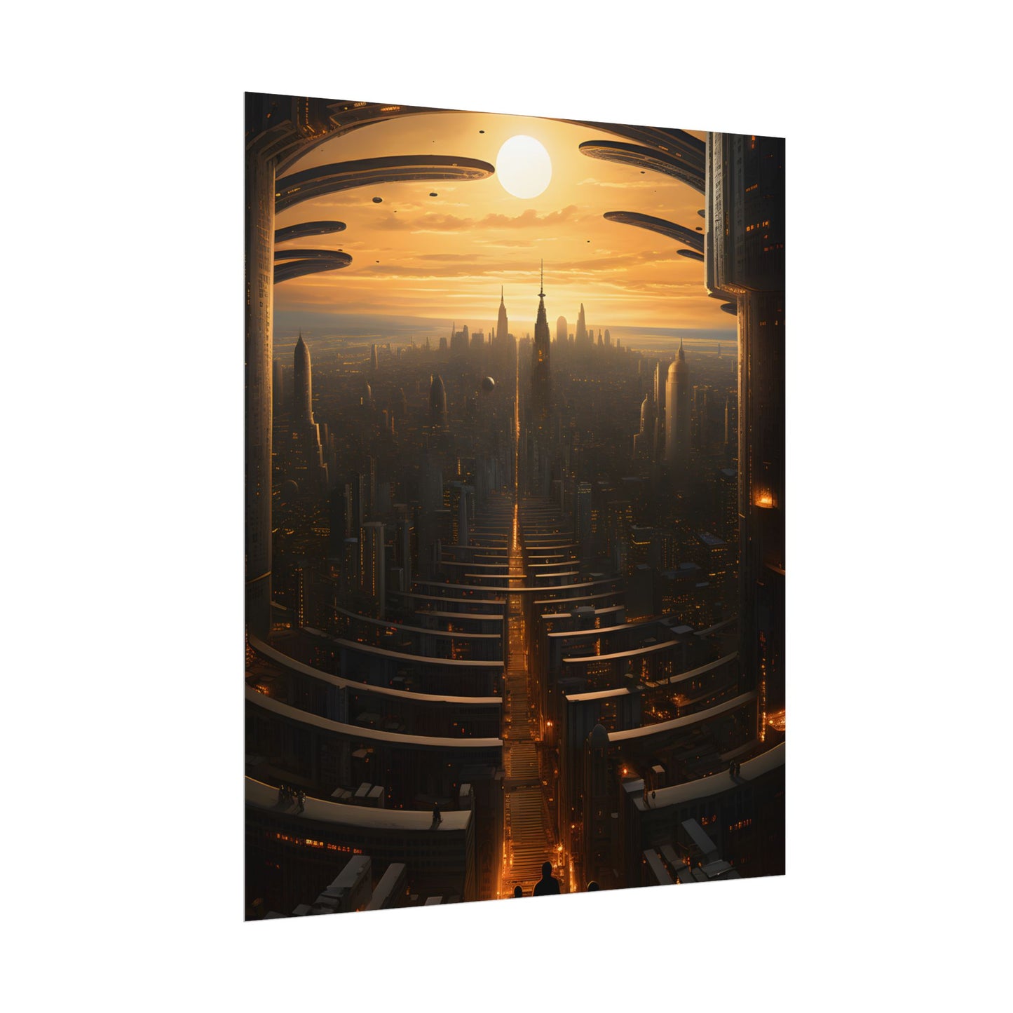 Dystopian Utopia: Futuristic Cityscape with Dark Facade - Poster