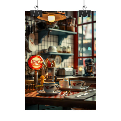 Retro Warmth: Cozy Lukes Diner Coffee Scene Art - Poster