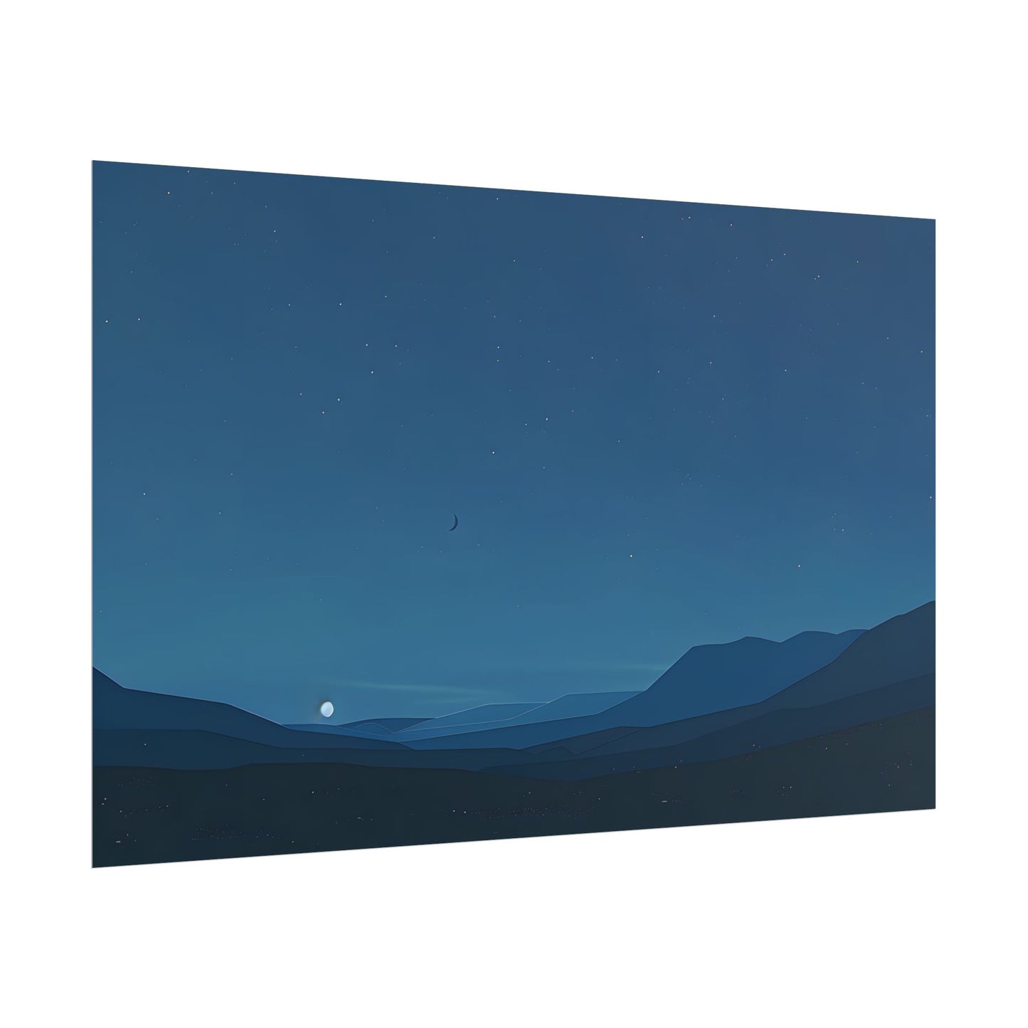 Minimalist Night Sky: Stars and Crescent Moon Art - Poster