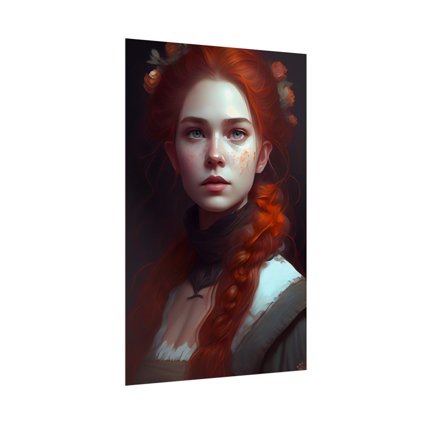 Astonishing Redhead Portrait: Elegant Young Woman in Dress - Poster