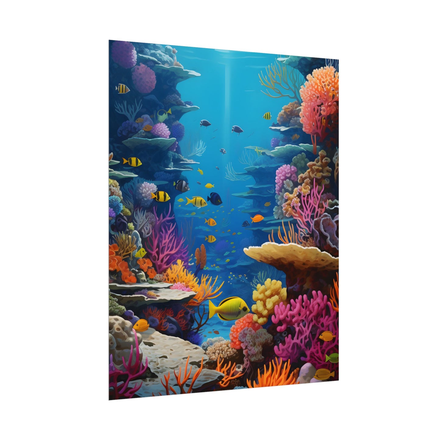 Vibrant Coral Reef Sanctuary: Tropical Marine Life Art - Poster