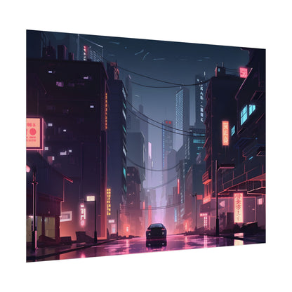 Cyberpunk Night: Melancholic Urban Landscape Artwork - Poster