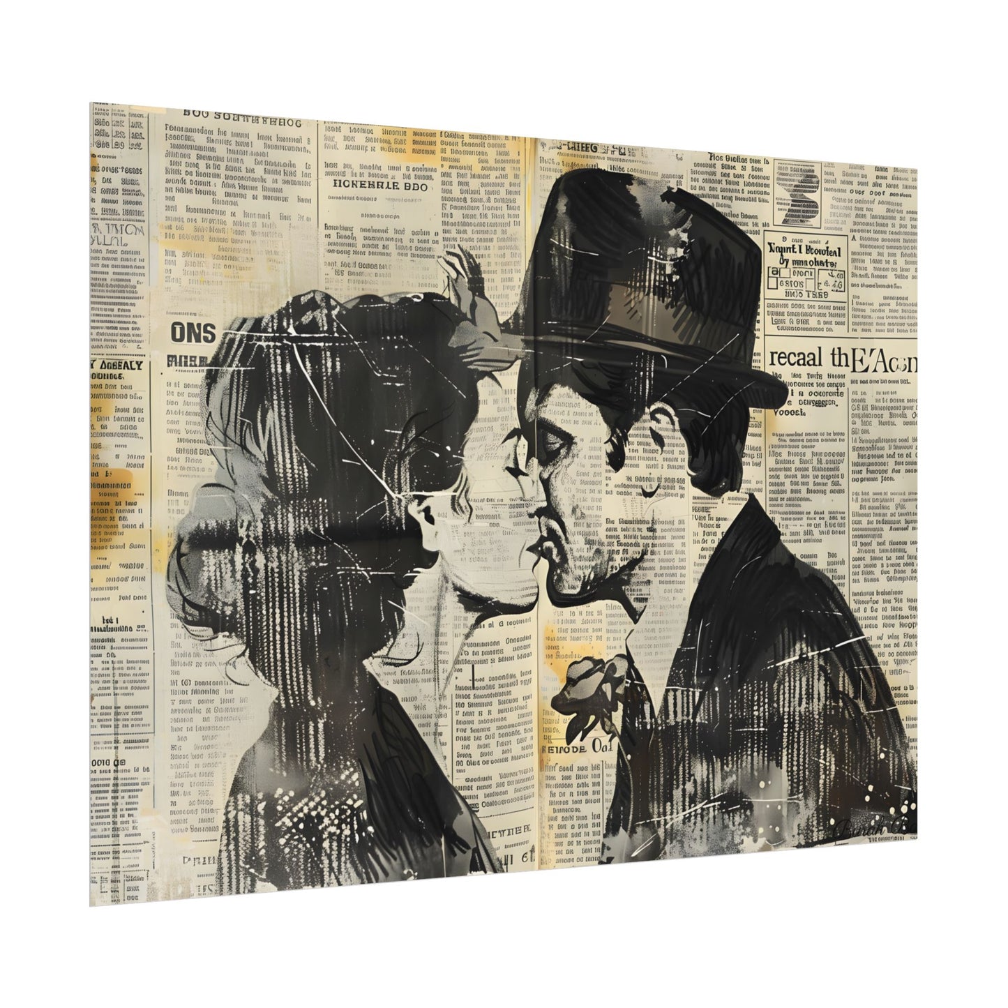 Vintage Romance Couples: Newsprint Artwork - Intimate Moments - Poster