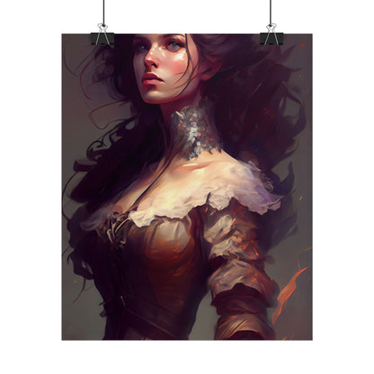 Lovely Brown Hair Portrait: Stunning Female Art - Poster