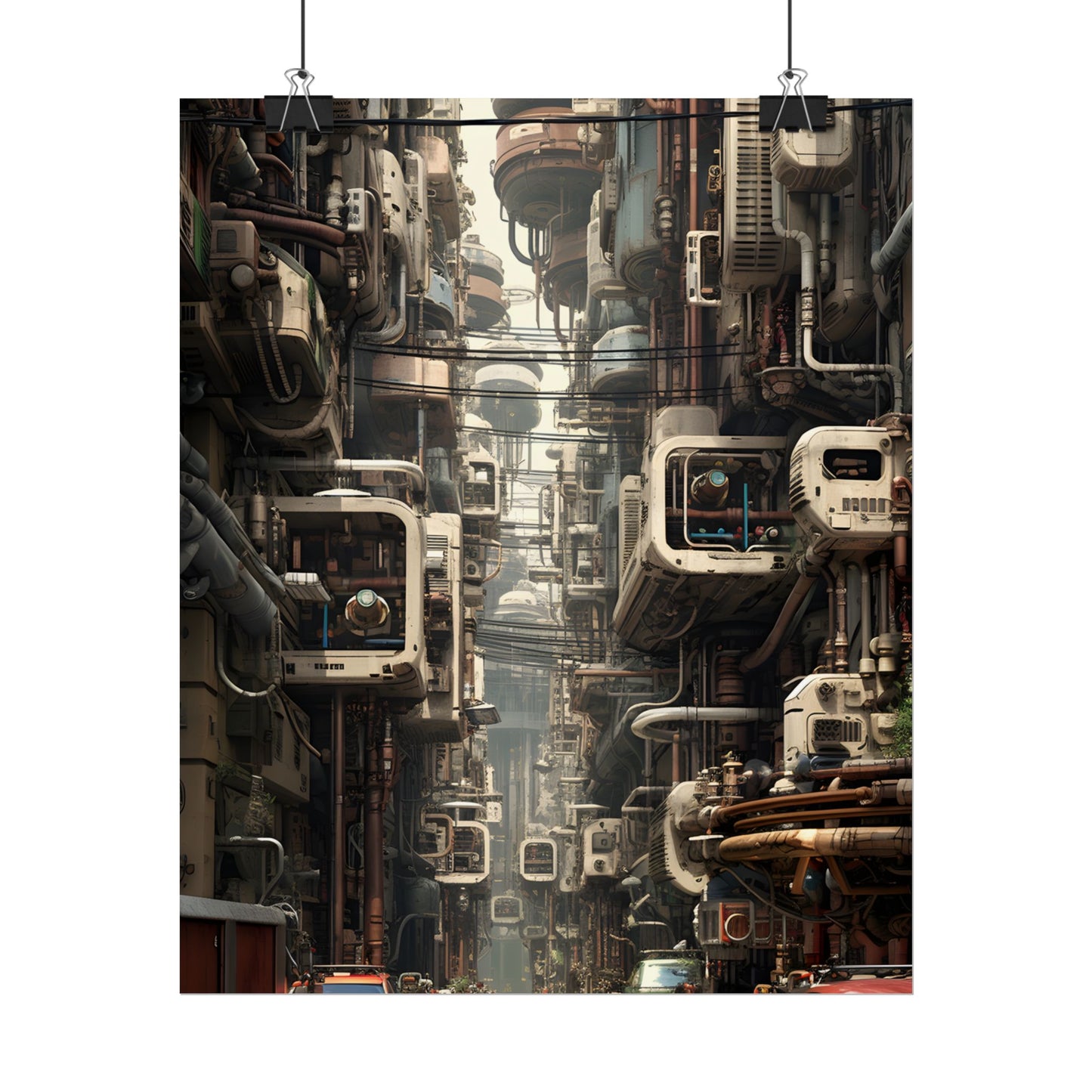 Steampunk Post-Apocalyptic City: Nighttime Digital Artwork - Poster