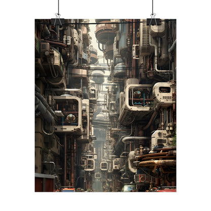 Steampunk Post-Apocalyptic City: Nighttime Digital Artwork - Poster