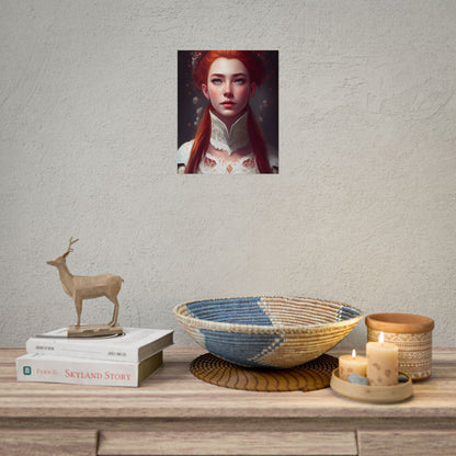 Soft Glow Redhead Portrait: Elegant Female Artwork in Dress - Poster