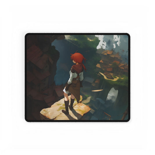 Dramatic Night City Anime: Red Haired Female Digital Art - Desk Mat