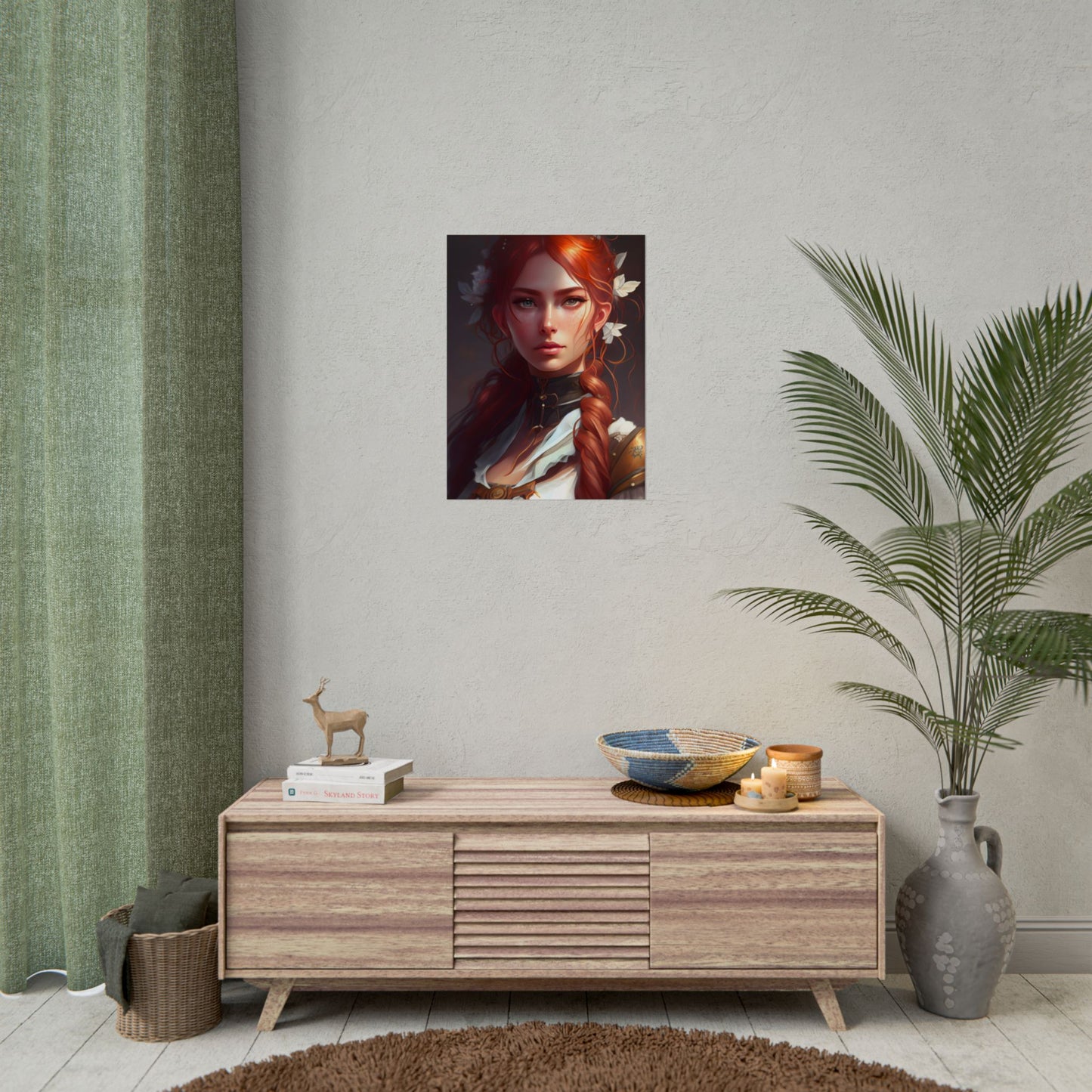 Elegant Redhead Portrait: Dark Background Artwork - Poster
